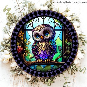 Owl Wreath Sign, Owl for Wreaths, Faux Stained Glass Signs, Owl Door Hanger, Owl Door Sign, Front Door Sign, Owl Gifts for Teacher, Nite Owl
