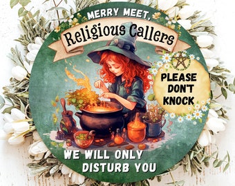 No Religious Soliciting Sign, Pagan Door Sign, Witch Signs for Wreaths, Wiccan Wreath, Wiccan Decor, Wiccan Door Sign, Witchy Decor, Witch