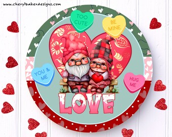 Gnome Couple Sign for Wreath, Valentines Day Tin Sign, Gnomes Door Hanger, Valentine Days, Valentines Day Decor, Wreath Signs Valentines Art
