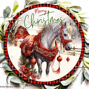 Horse for Wreath, Red Barn Wreath Sign, Horse Christmas Wreath, Red Metal Merry Christmas Sign, Horse Wreath Signs, Country Christmas Sign
