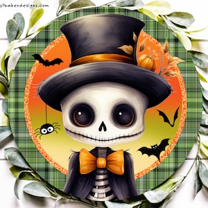 Signe de visage de squelette, squelette pour couronne, signe de couronne de squelette, décoration d&#39;Halloween en pièce jointe de couronne de squelette, signe d&#39;accroche-porte d&#39;Halloween