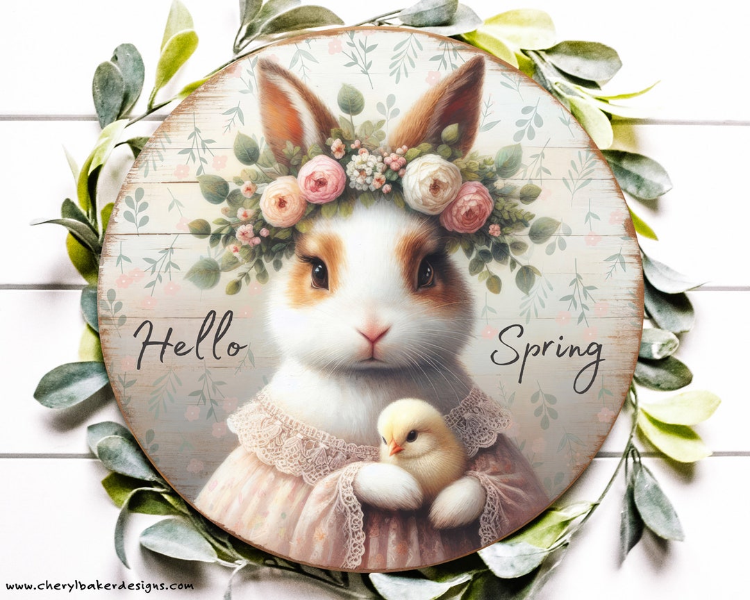 Hello Spring Welcome Sign, Easter Rabbit Welcome Sign, Easter Bunny ...