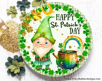 St. Pats Wreath Sign, Happy St Patricks Day Wreath, Leprechaun Gnome Sign, St Pat's Day Wreath, Saint Patrick Wreath Sign, St Pats Wreaths