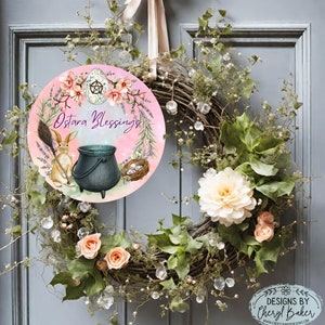 Ostara Bunny Wreath Sign, Ostara Wreath Sign, Ostara Decor, Ostara Gift, Wiccan Wreath Sign, Witch Outdoor Decor, Witchy Door Hanger image 2
