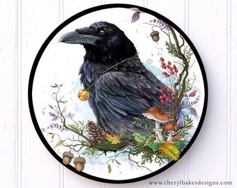 Crow Wall Sign, Metal Wreath Signs, Wreath Attachments, Door Hanger, Cabin Decor, Crow Art, Raven, Autumn Wreath, Wiccan Decor, The Morrigan