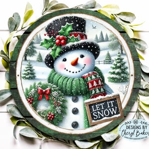 Let It Snow Wreath Sign, Snowman Wreath Sign, Winter Wreath Sign, Christmas Front Door Sign, Snowman Door Hanger Christmas Metal Wreath Sign