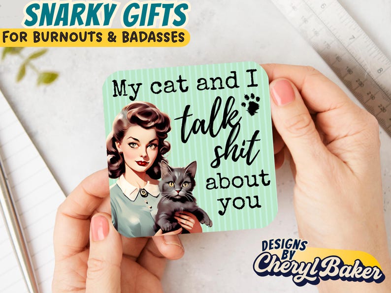Funny Cat Magnets, Cat Fridge Magnets, Cute Cat Magnets, Cat Meme Magnets, Funny Cat Stuff, Fun Cat Lover Gift Funny Retro Magnet for Office image 2