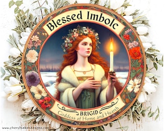 Déesse Brigid, Décoration Imbolc, Couronne de fleurs Imbolc, Décoration d'autel Imbolc, Décorations Imbolc, Impression Brigid, Cadeaux païens, Plaque de porte wicca, Sorcière