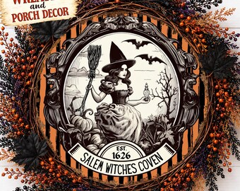 1626 Salem Witches Sign, Salem Halloween Sign, Witch Signs for Wreaths, Old Halloween Decorations, Witch Wreath Sign, Old Salem Sign, Witchy
