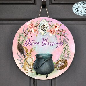 Ostara Bunny Wreath Sign, Ostara Wreath Sign, Ostara Decor, Ostara Gift, Wiccan Wreath Sign, Witch Outdoor Decor, Witchy Door Hanger image 3