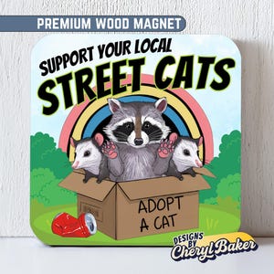 Raccoon Magnet, Adopt a Street Cat Magnet, Weird Magnets, Silly Fridge Magnets, Funny Cat Magnets, Cool Fridge Magnet, Veterinarian Gift