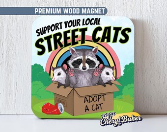 Raccoon Magnet, Adopt a Street Cat Magnet, Weird Magnets, Silly Fridge Magnets, Funny Cat Magnets, Cool Fridge Magnet, Veterinarian Gift