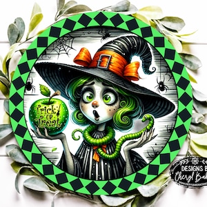 Witch Sign for Wreath, Witch Wreath Sign, Trick or Treat Door Hanger, Halloween Sign for Wreath, Witch Wreath Attachment for Halloween
