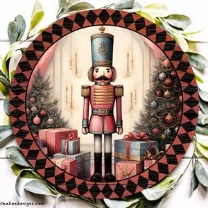 Nutcracker Wreath Sign, Xmas Wreath Attachments Nutcracker Art, Round Christmas Signs, Xmas Wreath Signs, Doorhanger Christmas Decor