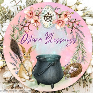 Ostara Bunny Wreath Sign, Ostara Wreath Sign, Ostara Decor, Ostara Gift, Wiccan Wreath Sign, Witch Outdoor Decor, Witchy Door Hanger image 1