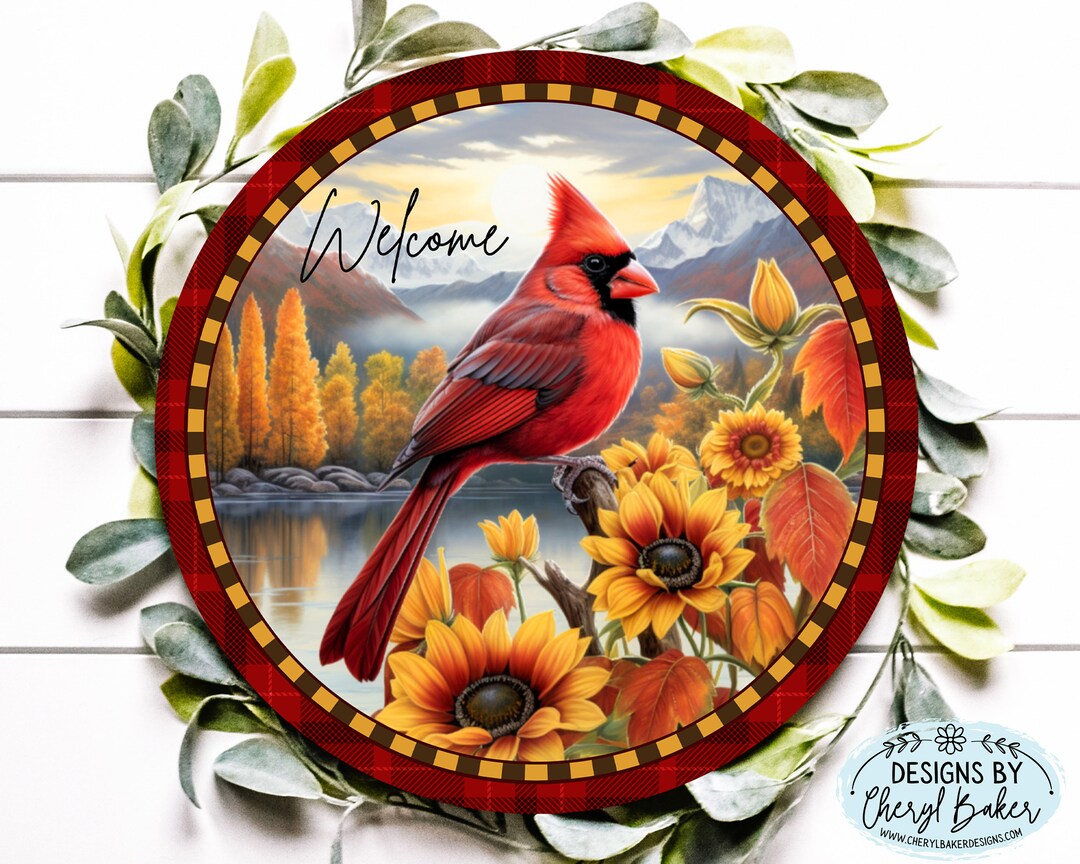 Cardinal Note Welcom Cardinal Signs for a Wreath, Cardinal Wreath Sign, Autumn Wreath Signs ...
