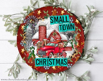 Christmas Farm wreath sign, metal wreath sign, holiday wreath sign, door hanging, wreath center, Christmas Door Sign, Xmas Door Hanger