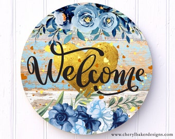 Blue Welcome Sign, Affordable Wreath Signs, Wreath Decorations, Welcome Metal Sign Outdoor, Wreath Attachment Sale, Valentine Welcome Sign