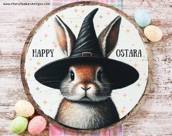 Ostara Wreath Sign, Ostara Decor, Happy Ostara Bunny, Ostara Painting, Wiccan Door Sign, Witchy Door Hanger, Wiccan Gifts, Pagan Decorations