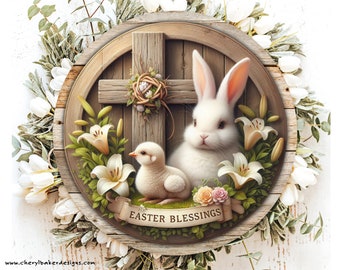 Easter Cross for Front Door, Easter Christian Signs, Cross Wreath Attachment, Easter Door Sign, Easter Door Decor Cross Sign for Wreath