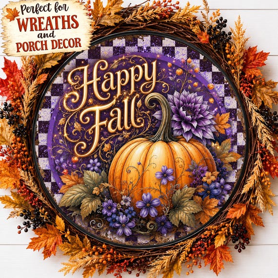 Happy Fall Wreath Sign Pumpkin Wreath Attachment Fall Metal Sign for Wreaths Front Door Decor Autumn Porch Decoration Halloween Wreath Sign