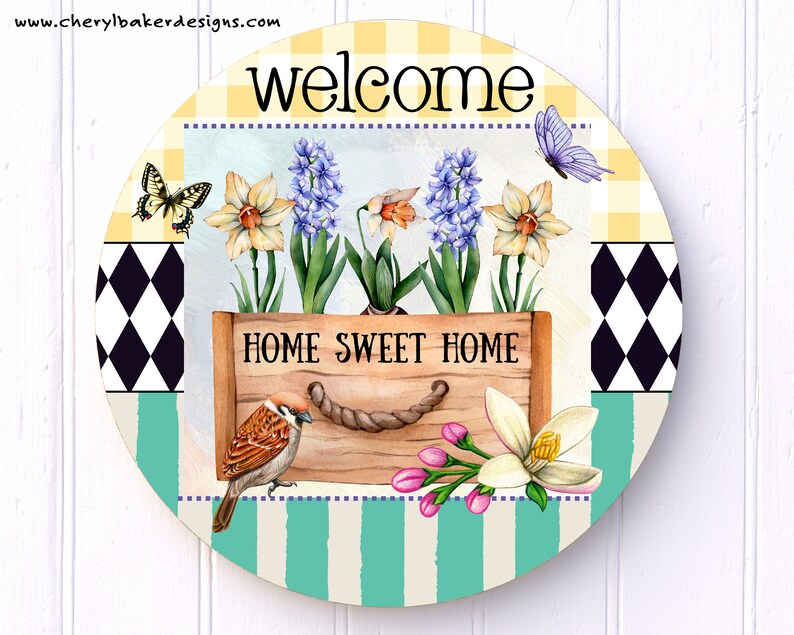 Bless This Home Sign, Potting Shed Sign, Teal Welcome Sign Front Door, Farmhouse Decor, Garden Welcome Sign for Wreath, Wreath Center Piece image 2