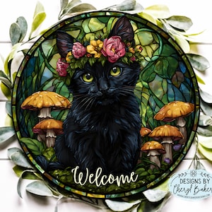 Cat Welcome Sign, Black Cat Wreath Sign, Cat Welcome Door Sign, Black Cat Wreath Attachment, Cat Sign for Wreath, Black Cat for Wreath