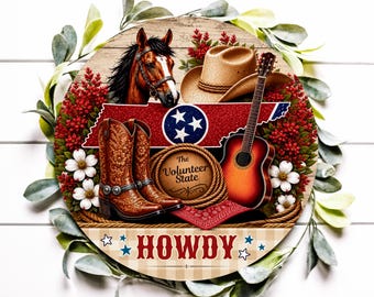 Tennessee Metal Wreath Sign, Tennessee Door Hanger, Tennessee Front Door Decor, Metal State Sign, Porch Decor, Housewarming Gift, DIY Craft