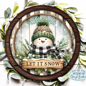 Let It Snow Wreath Sign, Snowman Wreath Sign, Winter Wreath Sign, Christmas Front Door Sign, Snowman Door Hanger Christmas Metal Wreath Sign