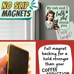 Funny Cat Magnets, Cat Fridge Magnets, Cute Cat Magnets, Cat Meme Magnets, Funny Cat Stuff, Fun Cat Lover Gift Funny Retro Magnet for Office image 3