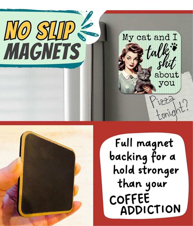 Funny Cat Magnets, Cat Fridge Magnets, Cute Cat Magnets, Cat Meme Magnets, Funny Cat Stuff, Fun Cat Lover Gift Funny Retro Magnet for Office image 3