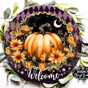 Round Fall Welcome Sign for Wreath Attachments for Halloween Wreath Sign, Fall Wreath Sign Pumpkin Welcome Sign, Fall Pumpkin Wreath Sign