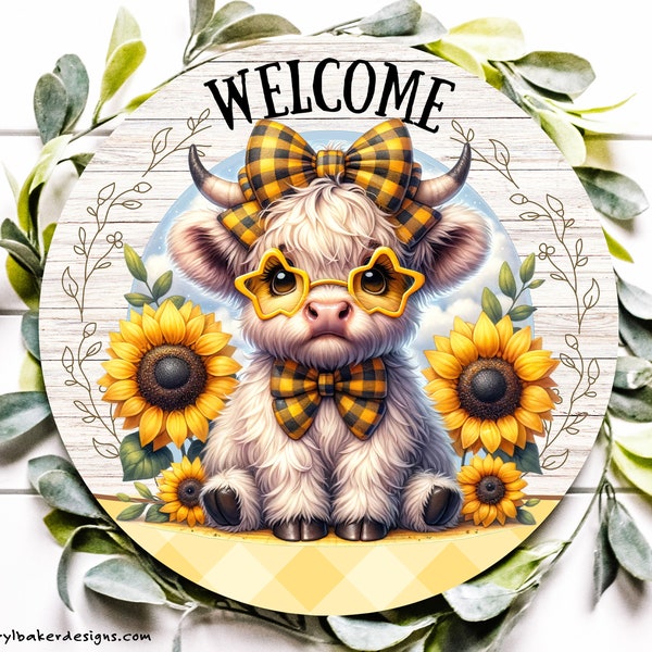 Baby Highland Cow Wreath Attachment, Highland Cow Artwork, Cow Calf Sign, Highland Cow Decorations, Welcome Sign, Cow Gifts for Cow Lovers
