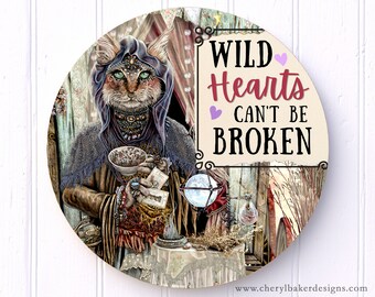 Cat Wreath Sign, Mystic Cat Wreath Signs, Wreath Attachments, Door Hanger, Gypsy Home Decor, Wild Heart Gypsy Soul, Gypsy Art, Witchy Things