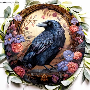 Edgar Allan Poe Decor, Raven Sign, Crow Wreath Attachment, Crow Metal Sign, Samhain Decorations, Halloween Decor, A Witches Familiar
