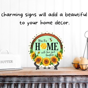 Bless This Home Sign, Potting Shed Sign, Teal Welcome Sign Front Door, Farmhouse Decor, Garden Welcome Sign for Wreath, Wreath Center Piece image 3