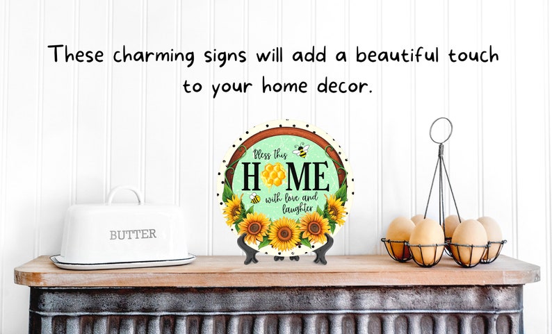Bless This Home Sign, Potting Shed Sign, Teal Welcome Sign Front Door, Farmhouse Decor, Garden Welcome Sign for Wreath, Wreath Center Piece image 3