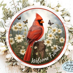 Signes cardinaux pour une couronne, signe de couronne cardinale, signe de bienvenue d&#39;amis, accroche-porte cardinal, décoration de porte cardinale, décoration cardinale
