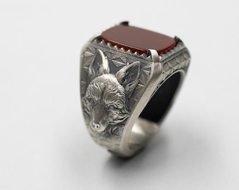 Sterling Silber Fuchs Ring mit Edelstein, Tier Schmuck