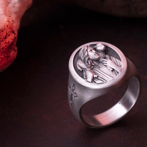 Jesus the Good Shepherd Ring - 925 Silver Christian Signet, Faith & Protection Jewelry, Catholic Gift for Him Her