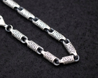 Byzantine Sterling Silver Chain Bracelet, Engraved Handmade Jewelry
