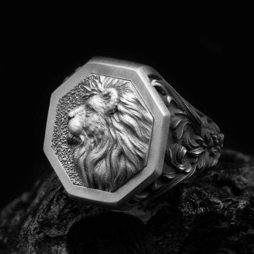 Lion Head Ring Lion Men's Ring Mens Silver Lion Etsy