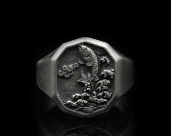Anello di pesce Koi d'argento, giapponese, regalo di anniversario, gingillo, anniversario commemorativo gioielli da donna anello esagonale regalo per lei