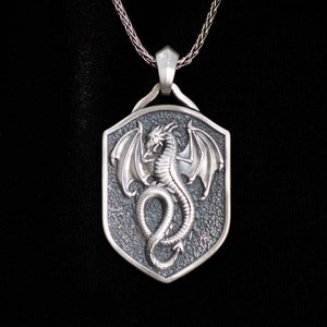 Silver Dragon Charm Necklace⋆Fantasy Fiction Jewelry for Men⋆Sterling Silver Necklace Gifts for Christmas⋆Mythic Dragon Pendant Handmade