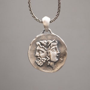 Silver Ancient Janus Coin Pendant, Greek Janus Jewelry, Roman God Janus Necklace, Antique Coin Jewelry, Roman Necklace, Gift For Men
