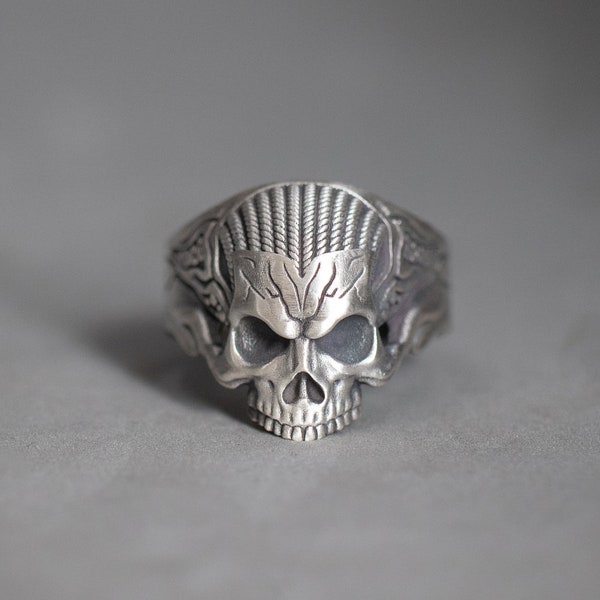 Sterling Silver Skull Ring | Biker Skull Ring | Christmas Jewelry for Spooky Season & Fall | Silver Skeleton Ring for Men Gothic
