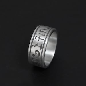 Bague Ankh en argent avec hiéroglyphes égyptiens, bijoux motifs de l&#39;égypte ancienne, cadeaux de Noël pour lui, bague ancienne inspirée de l&#39;ankh et de l&#39;oeil d&#39;Horus