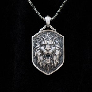 Wild Lion Silver Necklace, Lion Necklace, Men Lion Necklace, Lion of Judah,Lion Charm Pendant Necklace,Men Christian Necklace,Animal Jewelry