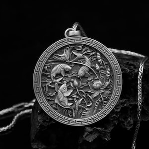 Koi Fish Underwater Necklace⋆Sterling Silver Jewelry Gift Ideas for Men⋆Ocean and Sea Lovers Gift for Birthday⋆Undersea Pendant Personalized
