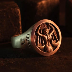 Libra Zodiac Ring – 925 Sterling Silver Scales of Justice Ring, Air Sign Jewelry, Balance Symbol Gift for Him or Her